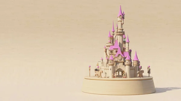 Wood castle music box happy concept , 3d rendering