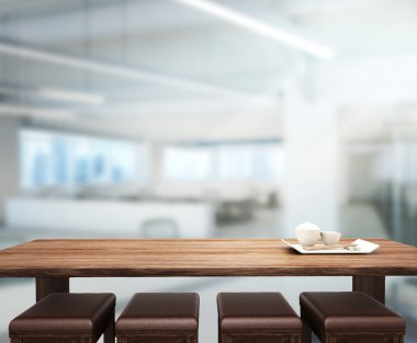 Ahşap masa üst arka planda Office 