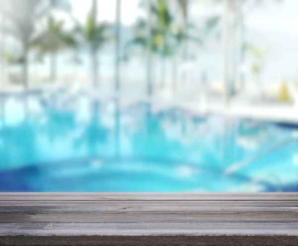 Wood Table  Top Background and Pool 3d render — Stock Photo, Image