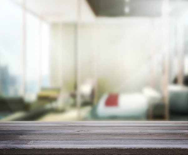 Sfondo tavolo in legno in camera da letto rendering 3d — Foto Stock