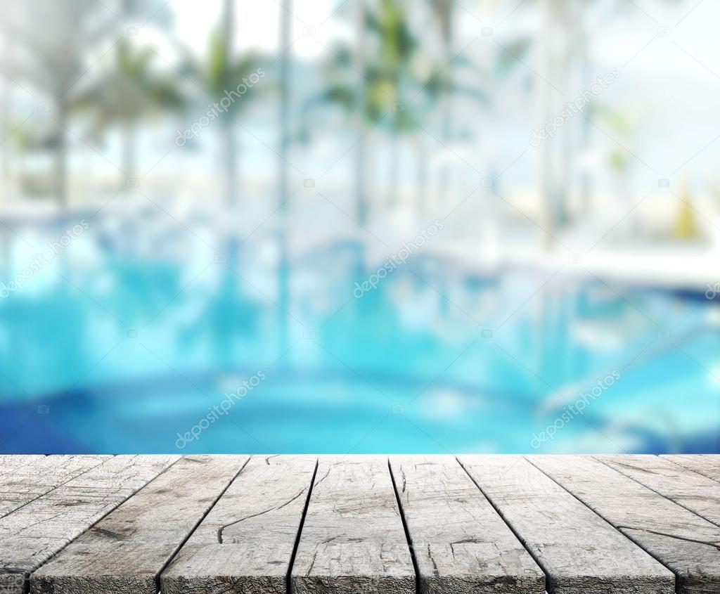 wood Table  Top Background and Pool 3d render