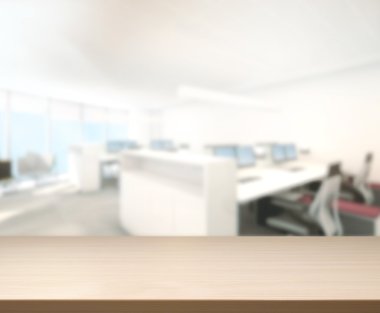 Ahşap masa arka planda Office 3d render