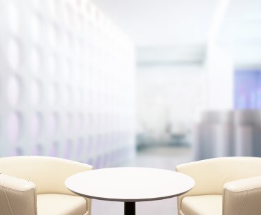 Ahşap masa arka planda Office 3d render