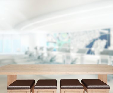 Ahşap masa arka planda Office 3d render