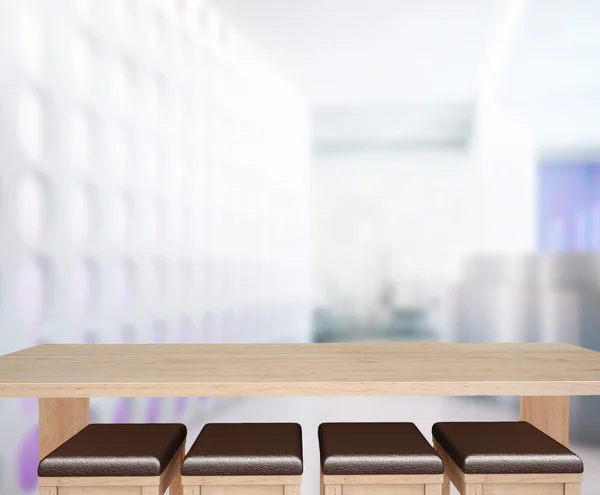 Wood Table Top achtergrond In Office 3d render — Stockfoto