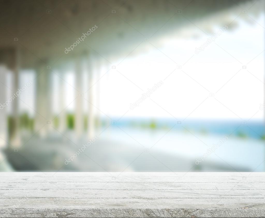 Wood Table Of Background in resort and sea