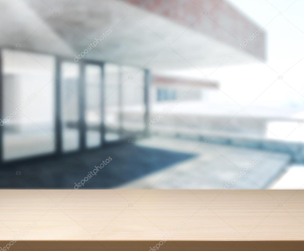 Wood Table Of Background Outdoor Building