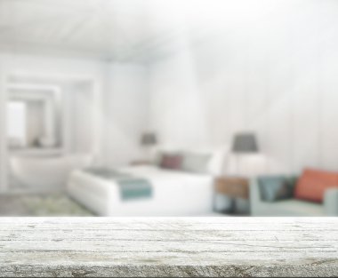 Masa üstü ve bulanıklık arka planda yatak odası 