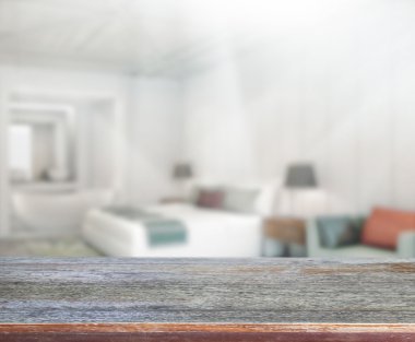 Masa üstü ve bulanıklık arka planda yatak odası 