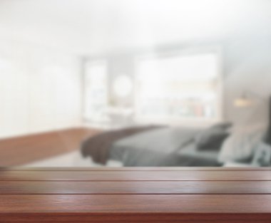 Masa üstü ve bulanıklık arka planda yatak odası 
