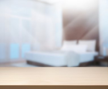 Masa üstü ve bulanıklık arka planda yatak odası 