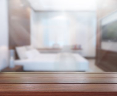 Masa üstü ve bulanıklık arka planda yatak odası 