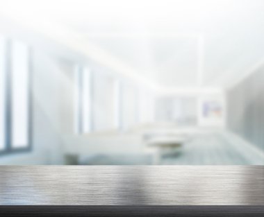 Bulanıklık arka planda Office ahşap masa