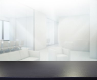 Bulanıklık arka planda Office ahşap masa