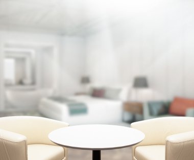 Masa üstü ve bulanıklık arka planda yatak odası 