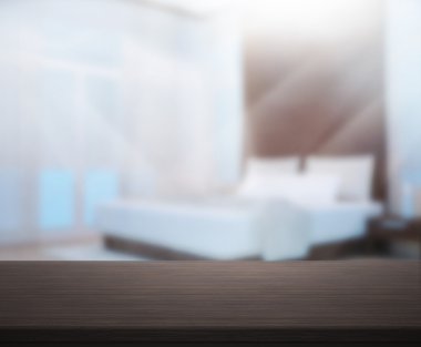 Masa üstü ve bulanıklık arka planda yatak odası 