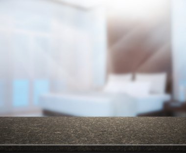 Masa üstü ve bulanıklık arka planda yatak odası 