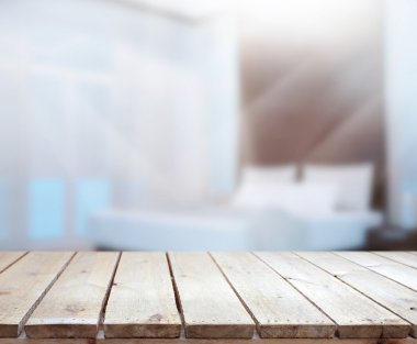 Masa üstü ve bulanıklık arka planda yatak odası 