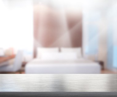 Masa üstü ve bulanıklık arka planda yatak odası