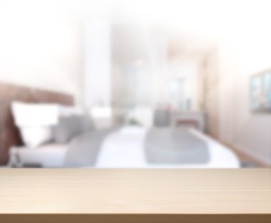 Masa üstü ve bulanıklık arka planda yatak odası