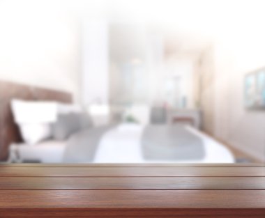 Masa üstü ve bulanıklık arka planda yatak odası