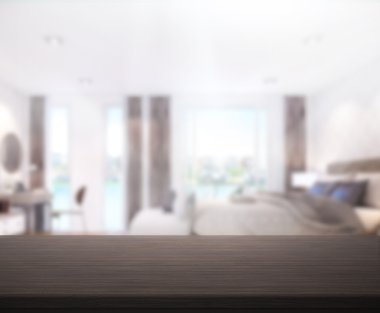 Masa üstü ve bulanıklık arka planda yatak odası