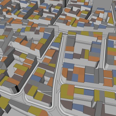 Çizgi film kasaba kuş gözü görünümü kentsel arka plan