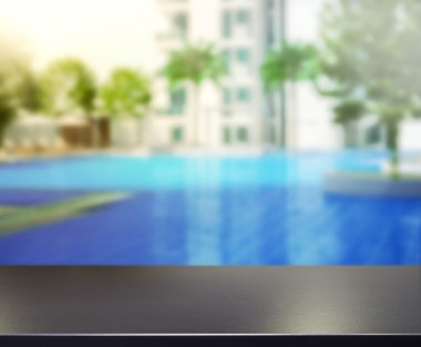 ahşap masa üst arka plan ve Havuzu