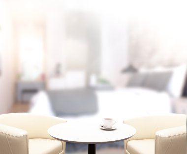 Masa üstü ve bulanıklık arka planda yatak odası