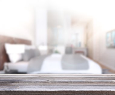 Masa üstü ve bulanıklık arka planda yatak odası