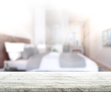 Masa üstü ve bulanıklık arka planda yatak odası