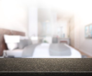 Masa üstü ve bulanıklık arka planda yatak odası