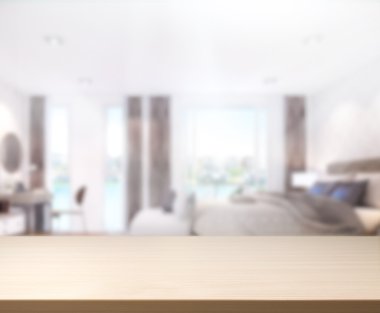 Masa üstü ve bulanıklık arka planda yatak odası