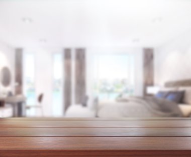 Masa üstü ve bulanıklık arka planda yatak odası