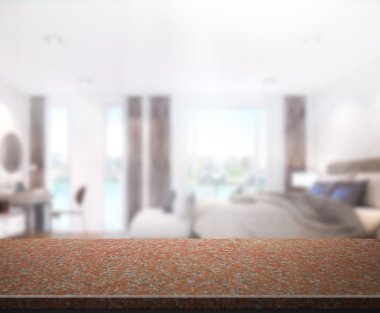 Masa üstü ve bulanıklık arka planda yatak odası