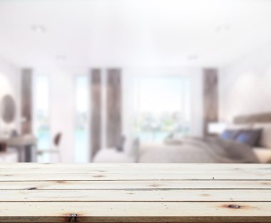 Masa üstü ve bulanıklık arka planda yatak odası