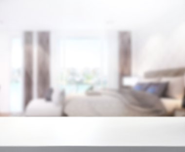 Masa üstü ve bulanıklık arka planda yatak odası