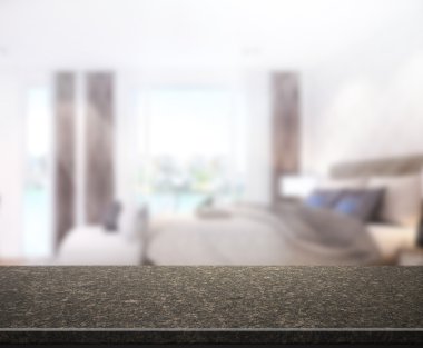 Masa üstü ve bulanıklık arka planda yatak odası