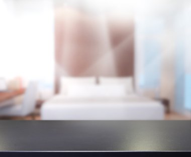 Masa üstü ve bulanıklık arka planda yatak odası