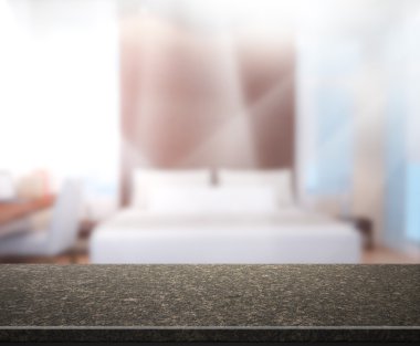 Masa üstü ve bulanıklık arka planda yatak odası