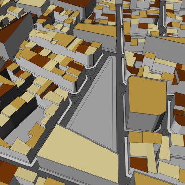 Çizgi film kasaba kuş gözü görünümü kentsel arka plan