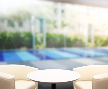 ahşap masa üst arka plan ve Havuzu