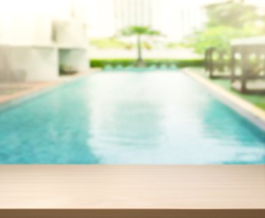 ahşap masa üst arka plan ve Havuzu