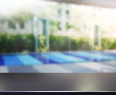 ahşap masa üst arka plan ve Havuzu