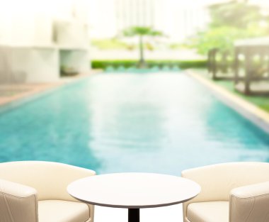 ahşap masa üst arka plan ve Havuzu