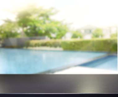 ahşap masa üst arka plan ve Havuzu