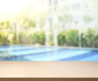 ahşap masa üst arka plan ve Havuzu