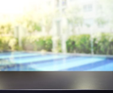 ahşap masa üst arka plan ve Havuzu