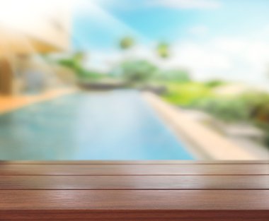 ahşap masa üst arka plan ve Havuzu