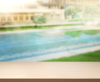 ahşap masa üst arka plan ve Havuzu